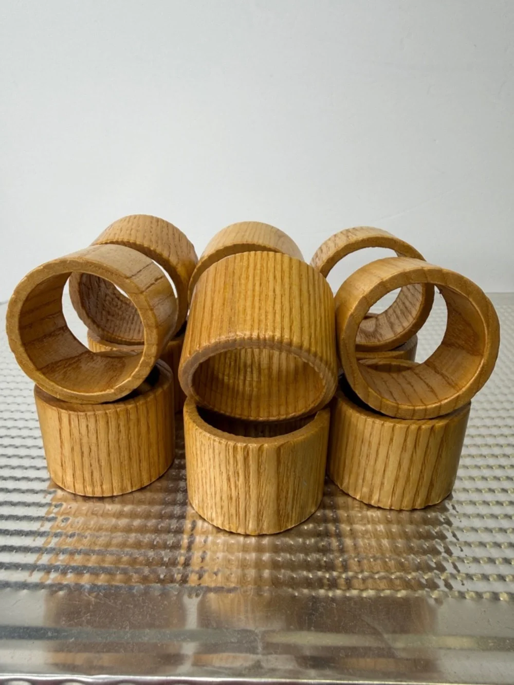 12pc Wooden Napkin Rings in Natural Wood Tone